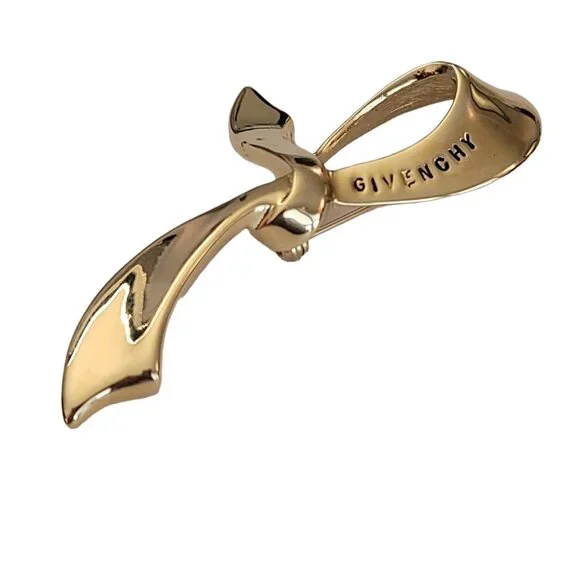 Givenchy Gold-Tone Signature Ribbon Pin Brooch, Signed K254